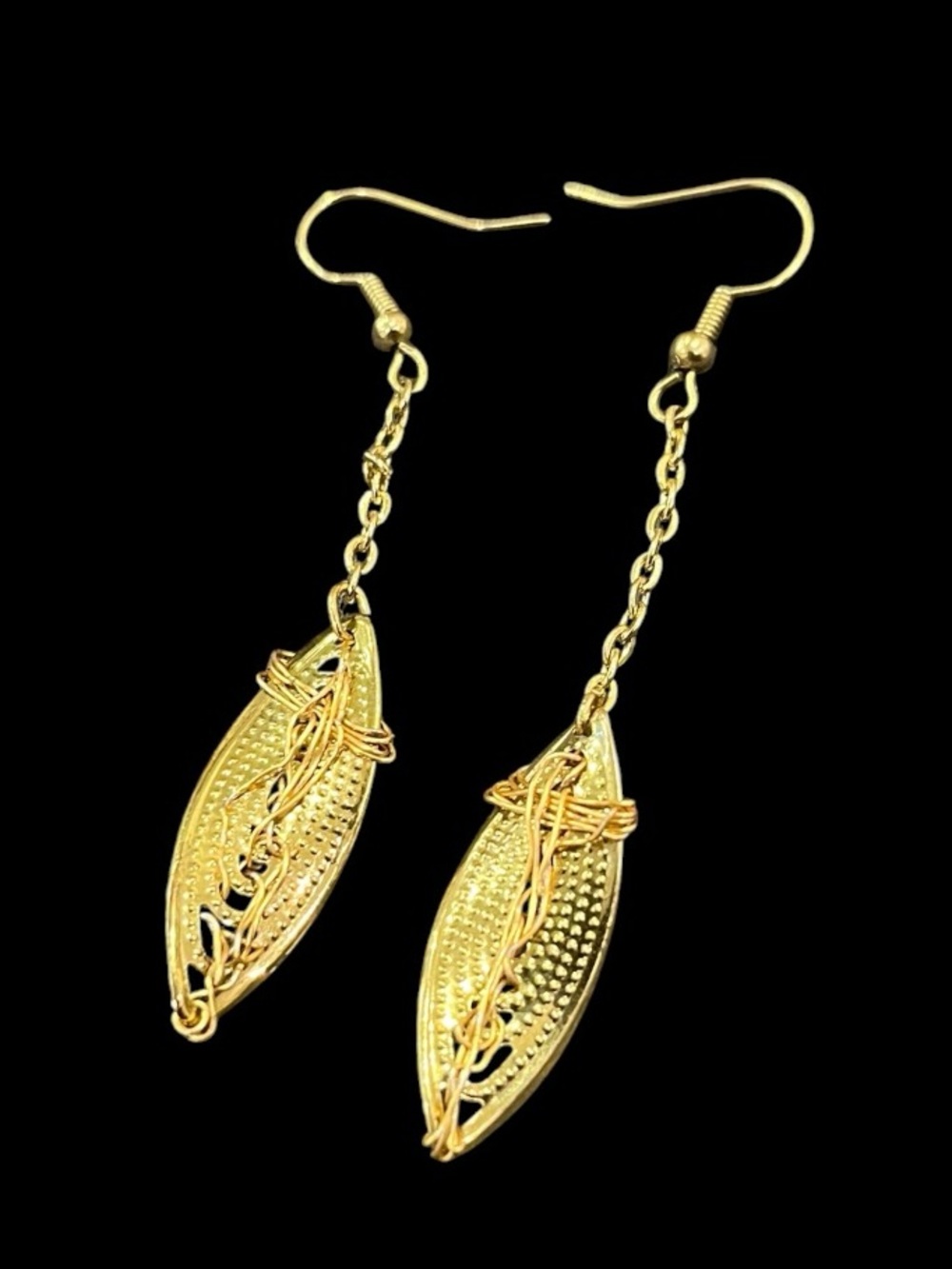 Artisan Gold Filigree Chain Drop Earrings
